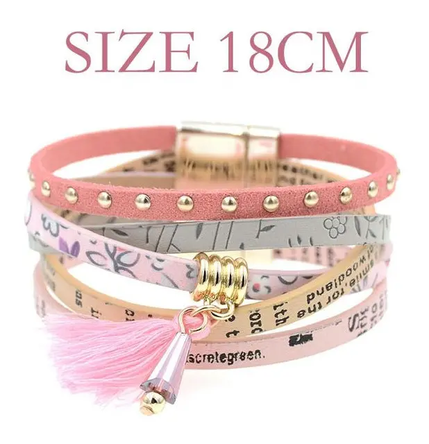 Pink Leather Bracelet Women Charm Bracelets 2016 Boho Style Bohemian Bracelets&Bangles Gift Bracelets For Women Manchette 3