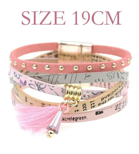 Pink Leather Bracelet Women Charm Bracelets 2016 Boho Style Bohemian Bracelets&Bangles Gift Bracelets For Women Manchette 9