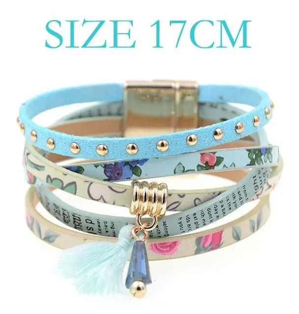 Pink Leather Bracelet Women Charm Bracelets 2016 Boho Style Bohemian Bracelets&Bangles Gift Bracelets For Women Manchette 7