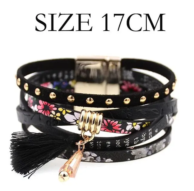 Pink Leather Bracelet Women Charm Bracelets 2016 Boho Style Bohemian Bracelets&Bangles Gift Bracelets For Women Manchette 12