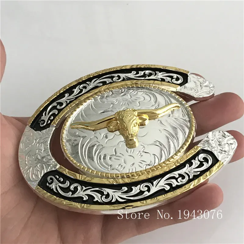Retail 2017 New Good Quality Oval Lace Gold Bull Head Cowboy Belt Buckles With Metal Mans Jeans Accessories Fit 4Cm Wideth Belt 1