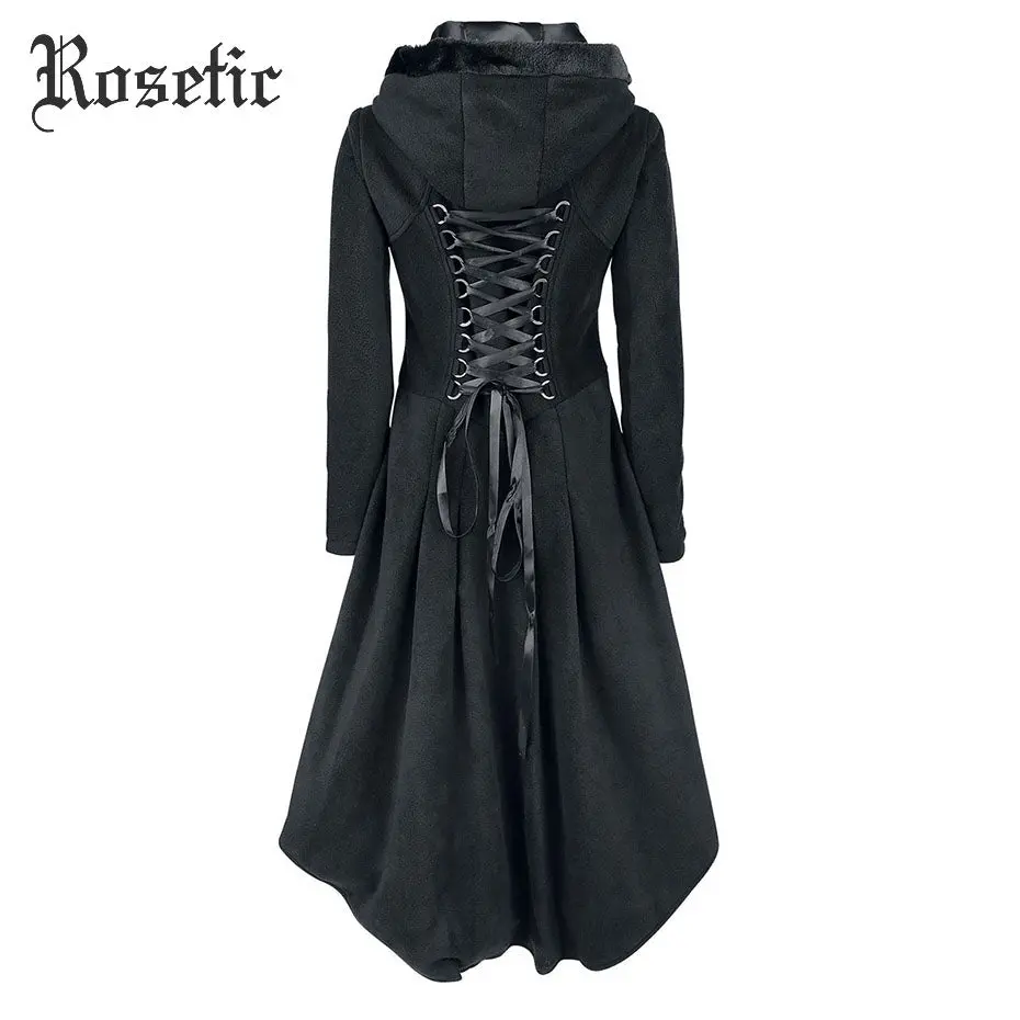 Rosetic Gothic Asymmetric Coat Vintage Lace-Up Autumn Winter Women Black Trench Outerwear Casual Dark Streetwear Retro Goth Coat 1