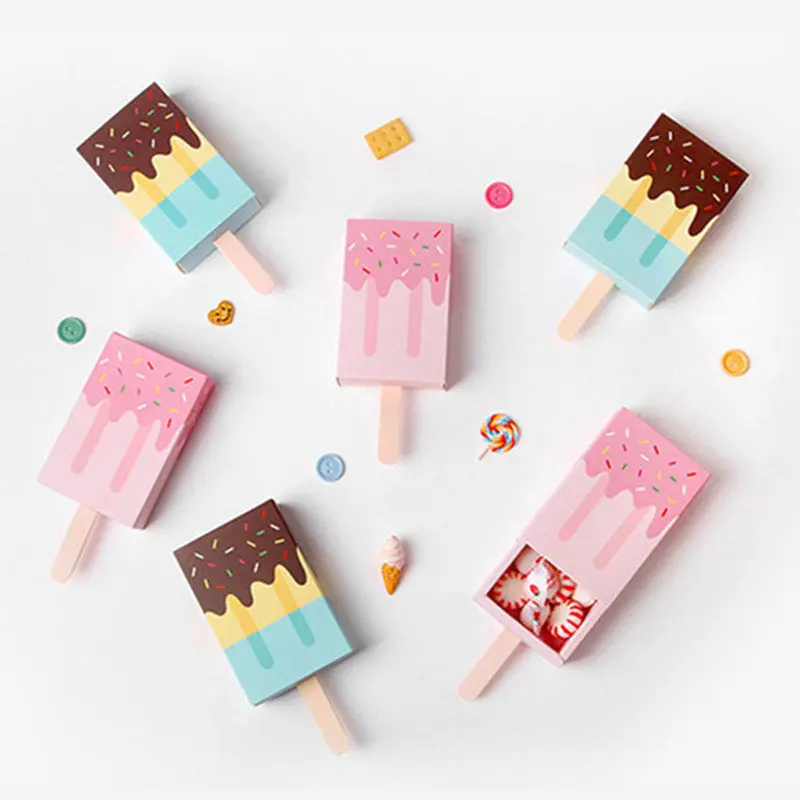 10Pcs/Lot Ice Cream Shape Cute Gift Boxes Baby Shower Birthday Party Candy Box Cartoon Drawer Gift Box For Kids Party Favor Box 1