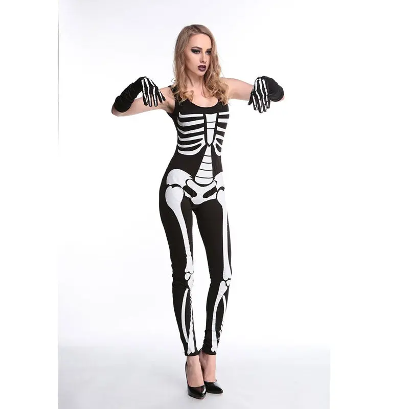 Skeleton Printed Zombie Jumpsuit Costume Halloween Harror Zombie Costume Sexy Bone Gothic Bodysuit Fancy Costume W1803 1