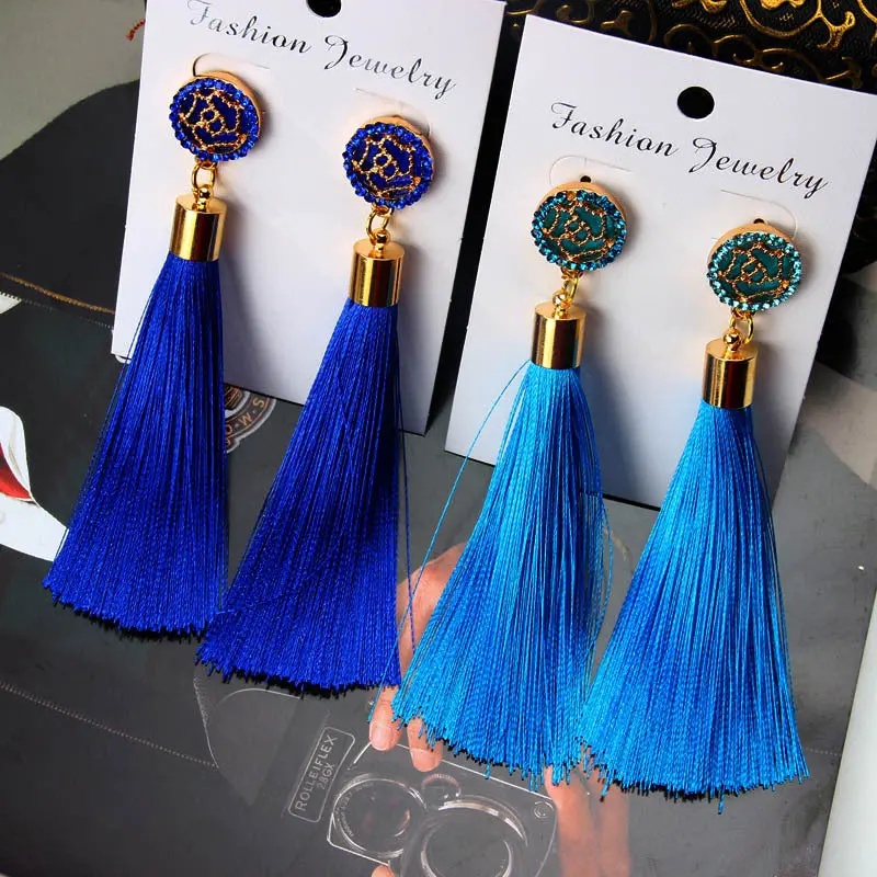 Tassel Earrings Boho Bohemian Long Exaggerated Rose Flower Dangling Earrings For Women Orecchini Lunghi Oorbellen Lang Kolczyki 1