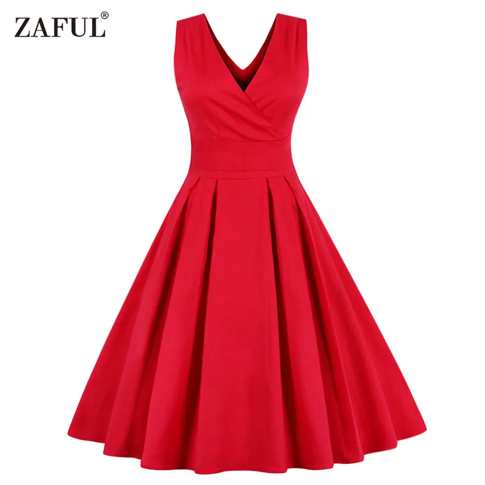 Zaful Women Sleeveless Vintage Summer Dress 50S 60S Swing Retro Swing Plus Size M~4Xl Cotton Party Bowknots Feminino Vestidos 1