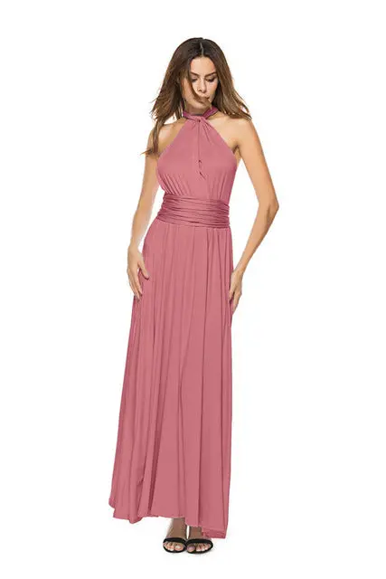 Elegant and adaptable maxi dress for women featuring an off-shoulder bandage design, seamless multiway wear options, and a sleek silhouette—ideal for bridesmaids, weddings, or special occasions. Model FS0210. - Image 15