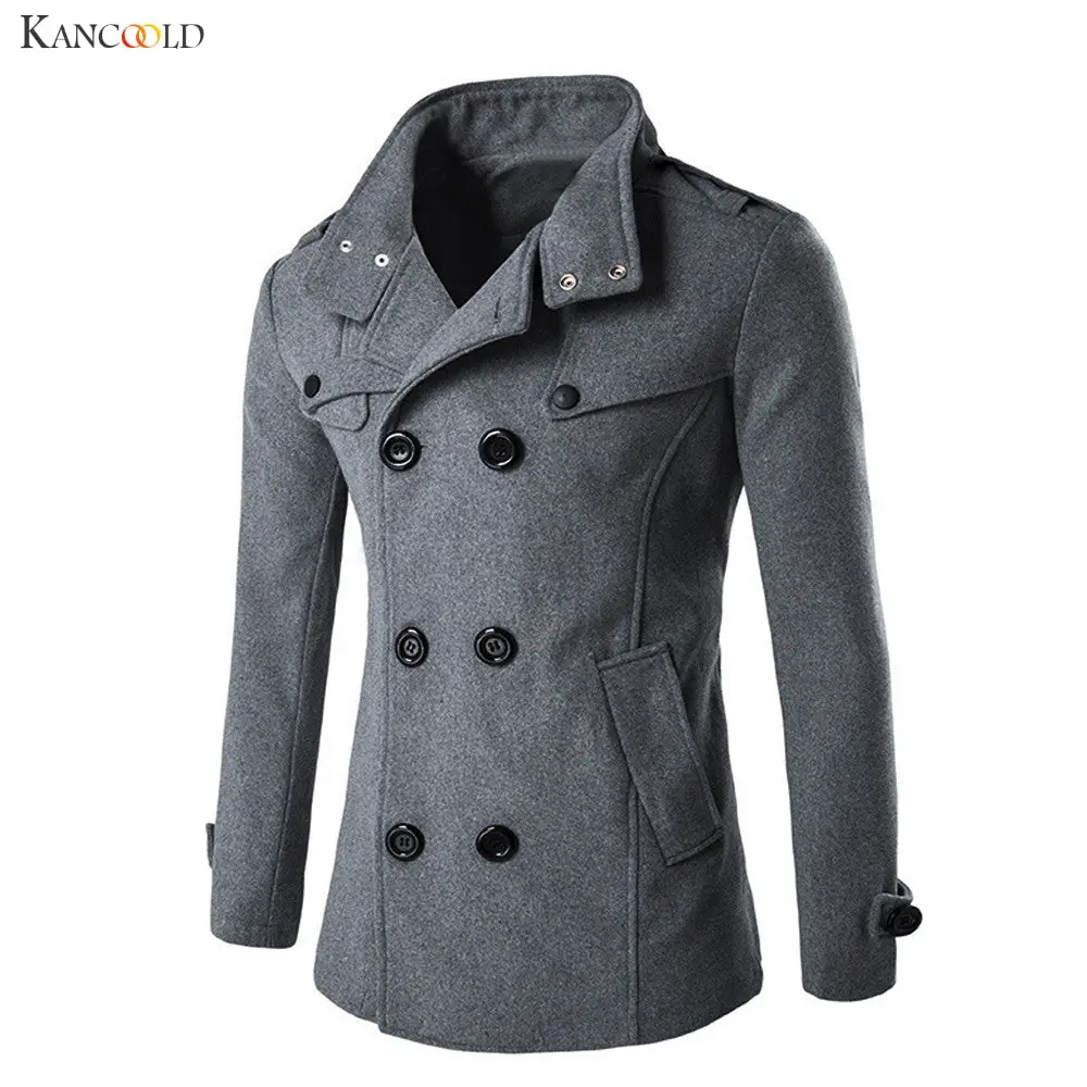 England Style Men Autumn Winter Double Breasted Button Stand Collar Woolen Coat Fashion Business Man Long Wool Blends Outerwear 1