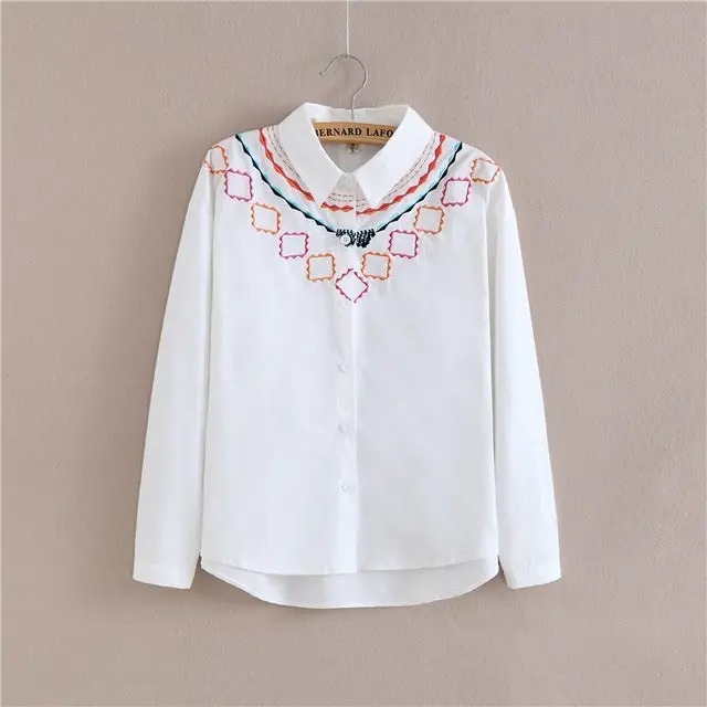 Preppy White Blouse Collection 13 Pattern Women Cotton Lace Crochet Peter Pan Collar Long Sleeve Top Shirt Plus Size S-4Xl T5437 6