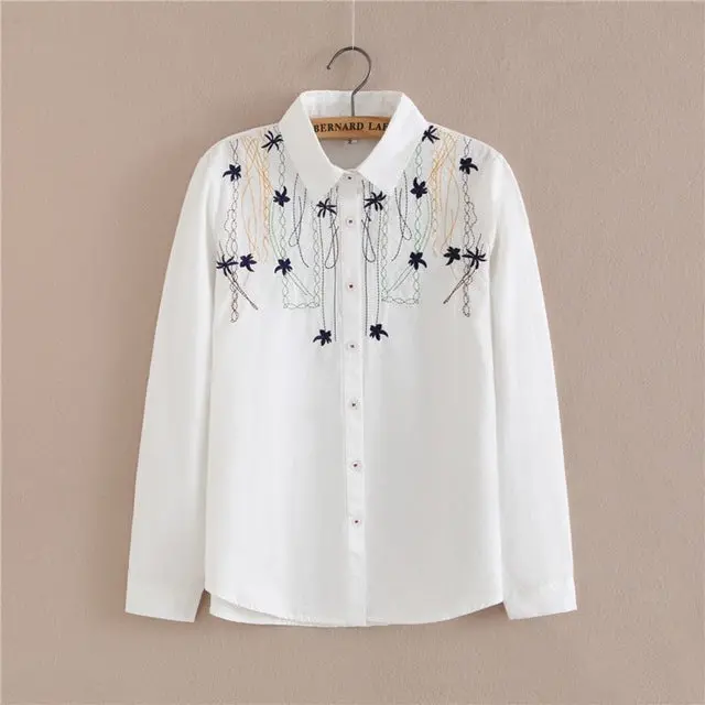 Preppy White Blouse Collection 13 Pattern Women Cotton Lace Crochet Peter Pan Collar Long Sleeve Top Shirt Plus Size S-4Xl T5437 5