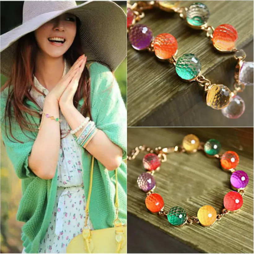 Bonlavie 1 Piece Lady Girl Bangle Cuff Beauty Chain Crystal Pretty Multicolor Bead Simple Chic Bracelet Sweet Retro Jewelry Gift 1