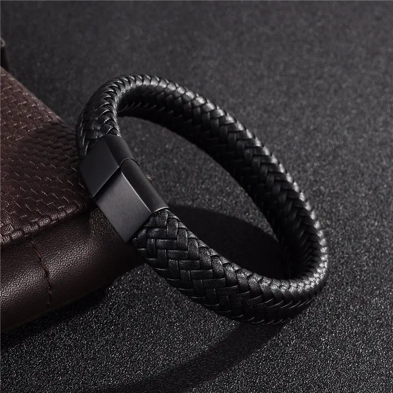 Jiayiqi Punk Men Jewelry Black/Brown Braided Leather Bracelet 1
