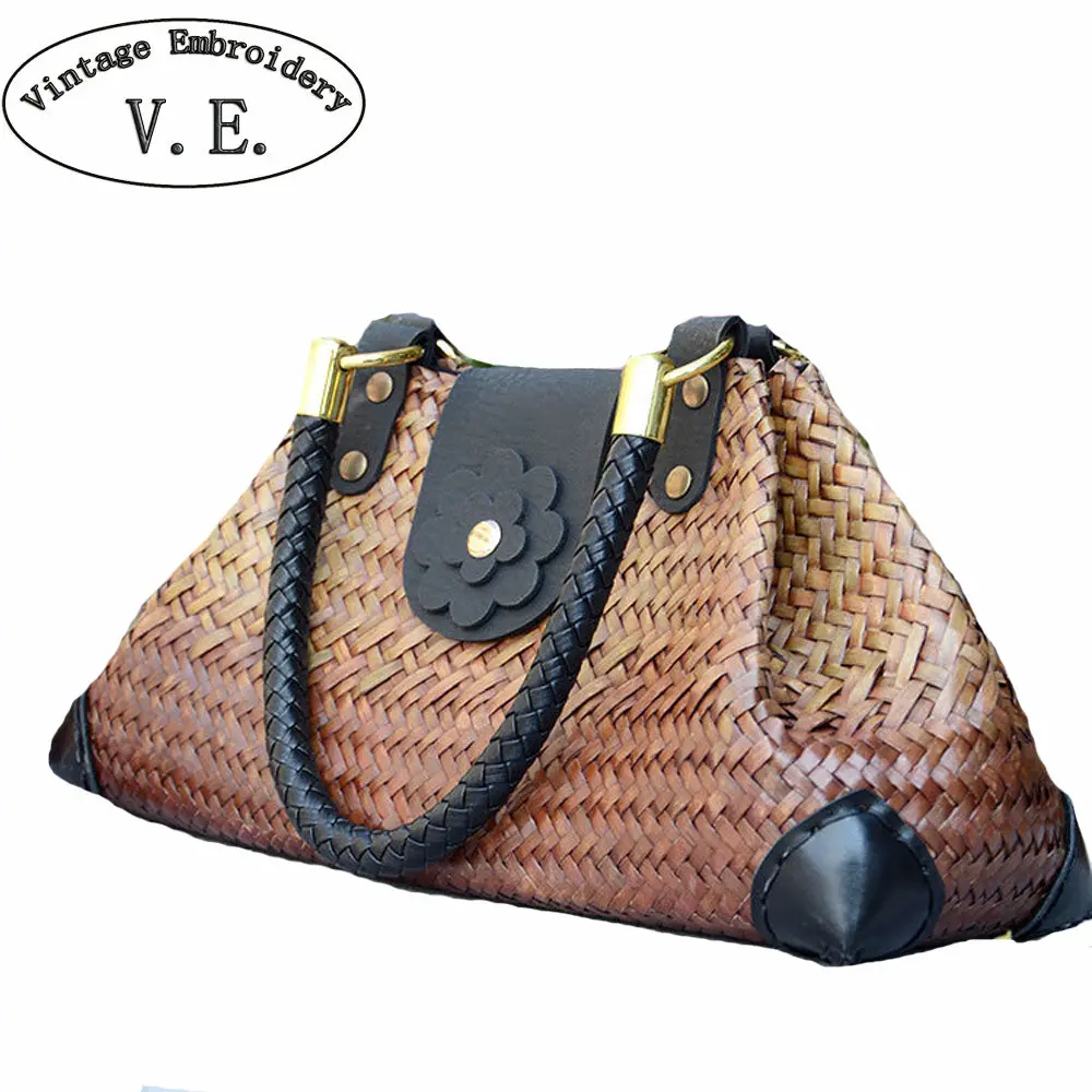 Boho Thailand Women Straw Bags Handmade Beach Bags Ladies Travel Handbags Weave Straw Beach Shoulder Bag Knitting Rattan Bags 1