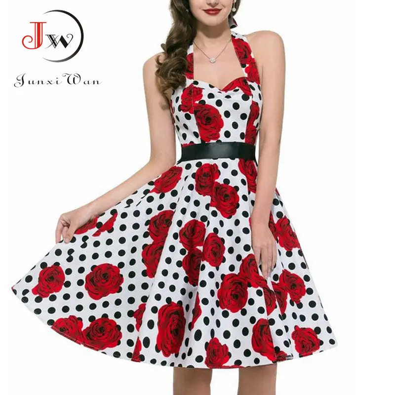 2017 Women Polka Dot Dress Big Swing Vestidos Retro Robe Casual Prom Rockabilly Party Dress 50S 60S Pinup Vintage Dresses 1