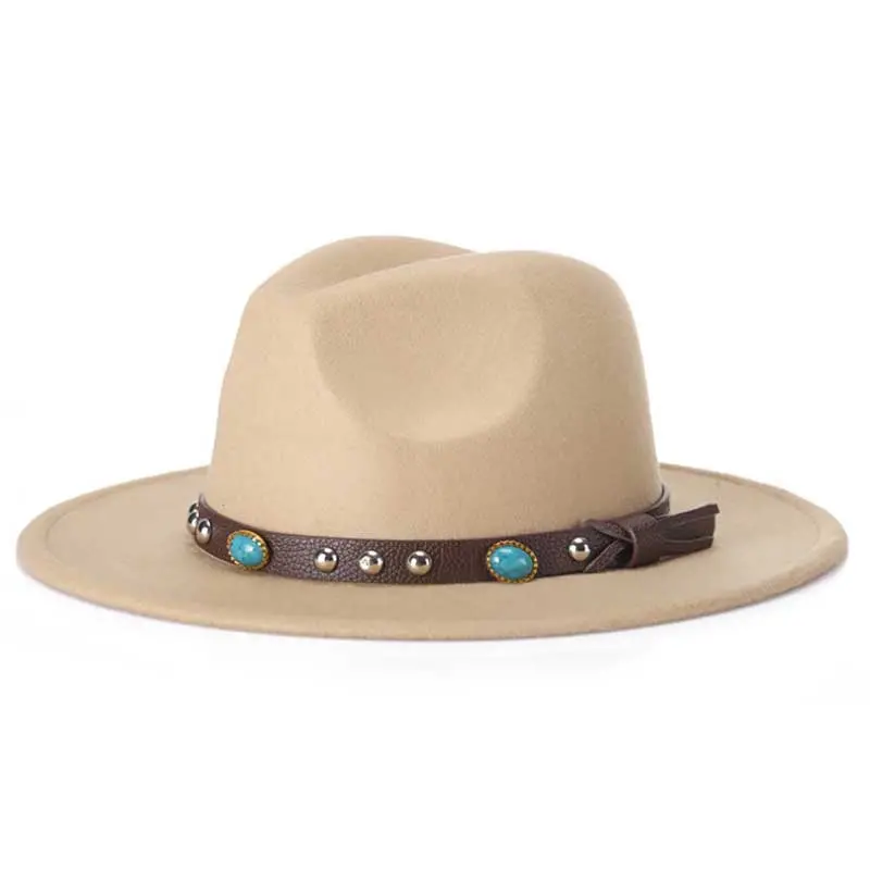 2017 New Men Women Wool Felt Sombrero Cap Fedora Hat Western Cowboy Cowgirl Cap Jazz Hat Sun Hat Toca Cap With Leather Band 1