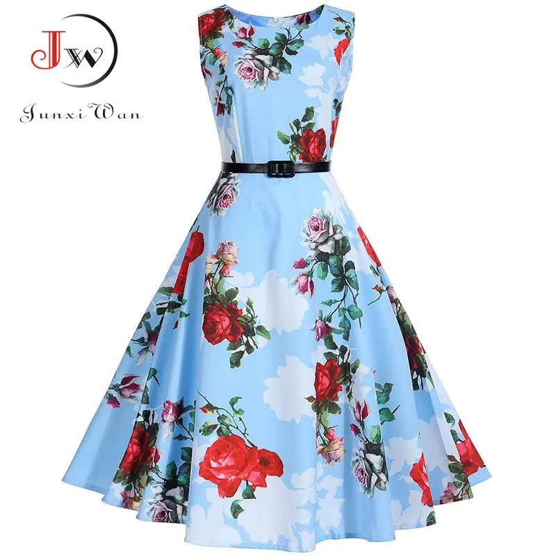 Floral Print Vintage Dress Women Retro Pinup Tutu Dresses Hepburn 50S 60S Rockabilly Robe Feminino Vestidos Swing Dresses S~3Xl 1