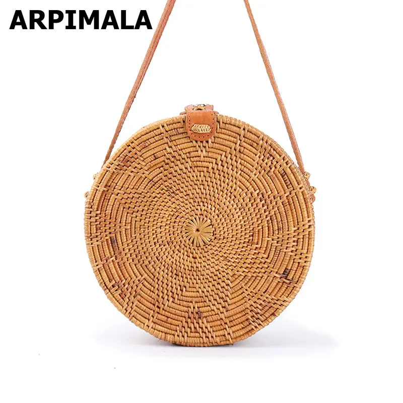 Arpimala 2017 Round Bali Rattan Handbags Handmade Beach Bags Chic Women Bags For Summer Ribbon Pattern Straw Circle Clutch 1