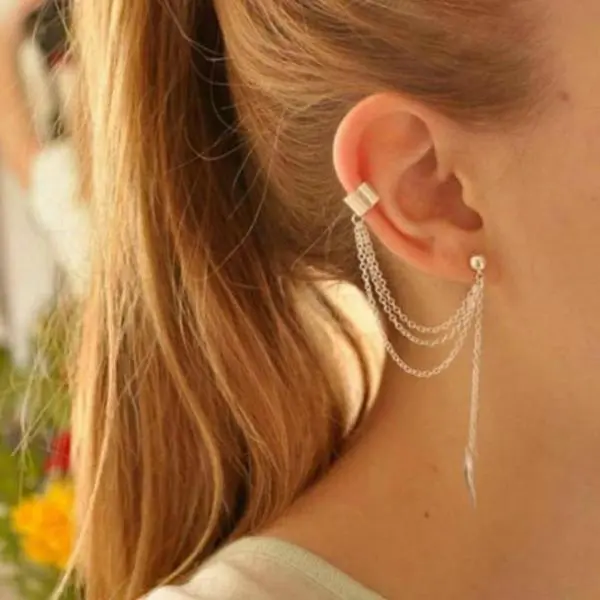 Punk Rock Style Woman Young Gift Leaf Chain Tassel Earrings 1