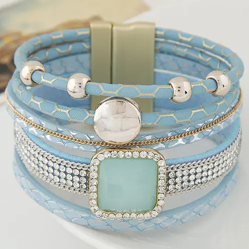 Lemoer Boho Women Fashion Gem Rhinestone Magnetic Leather Bracelets&Bangle Bohemian Handmade Wristband Jewelry Pulseira Feminina 1