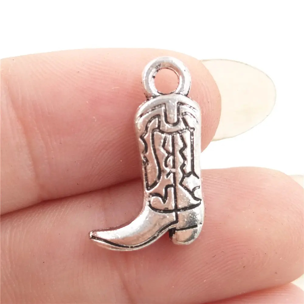 Bulk 30 Zinc Alloy Western Cowboy Cowgirl Boots Charms Antique Silver Plated Diy Pendant For Bracelet 11*18Mm 1.7G 1
