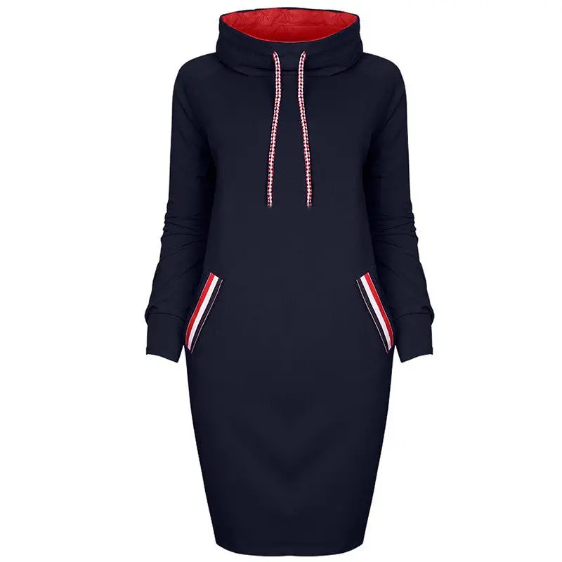 2017 Warm Winter High Quality Hooded Dresses Pocket Long Sleeved Casual Mini Dress Sportwear Women Clothings W1 1