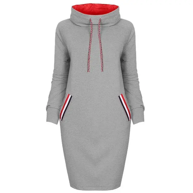 Stylish, high-quality winter mini dress for women—featuring a cozy hood, functional pockets, and long sleeves for casual or sporty wear. - Image 2