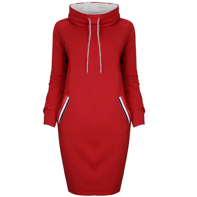 Stylish, high-quality winter mini dress for women—featuring a cozy hood, functional pockets, and long sleeves for casual or sporty wear. - Image 3