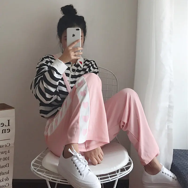 Mihoshop Ulzzang Korean Korea Women Fashion Clothing Autumn New Sweet Cute Print Preppy Casual Wide Leg Student Pants 1