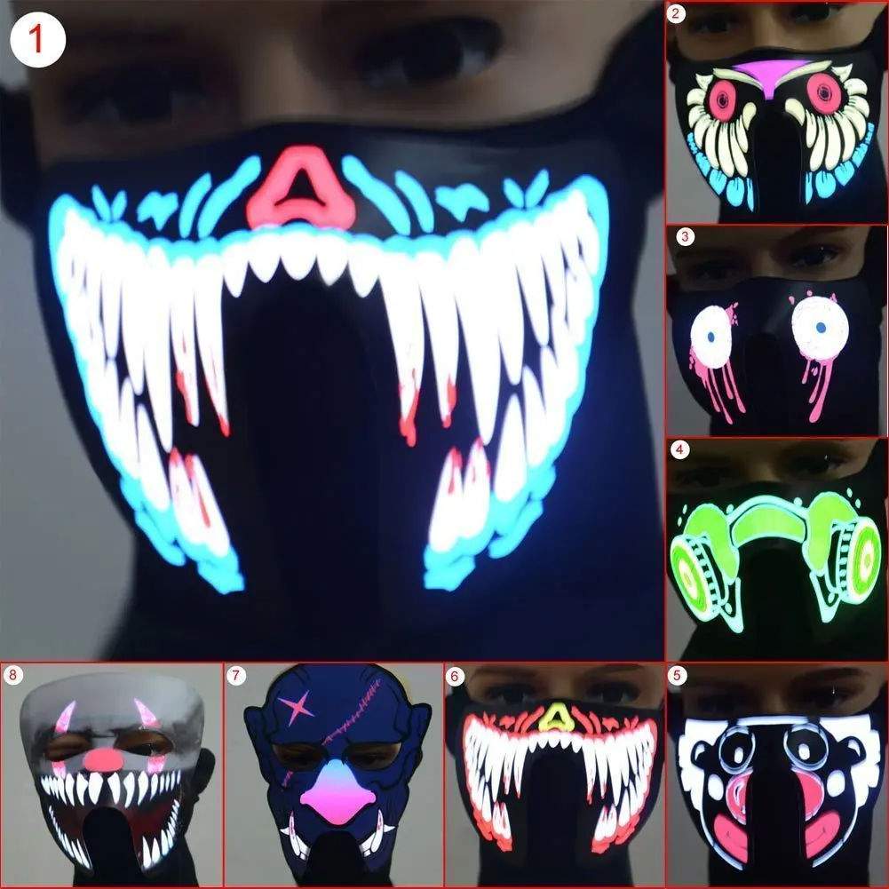 Halloween Led Luminous Flashing Face Mask Party Masks Light Up Dance Halloween Cosplay Masks 1
