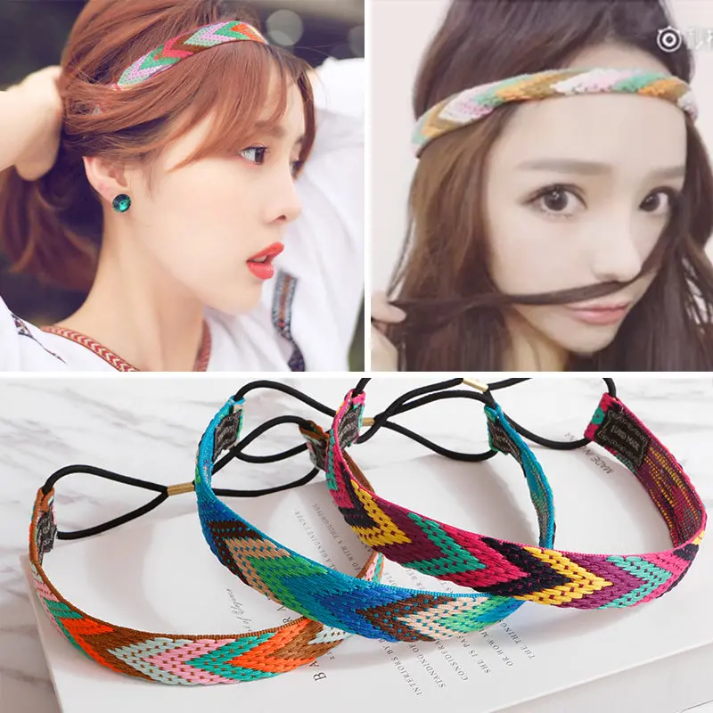 Mism Ethnic Boho Embroidery Headbands For Girls Women Vintage Hair Accessories Braid Elastic Hair Band Bohemian Rubber Head Band 1