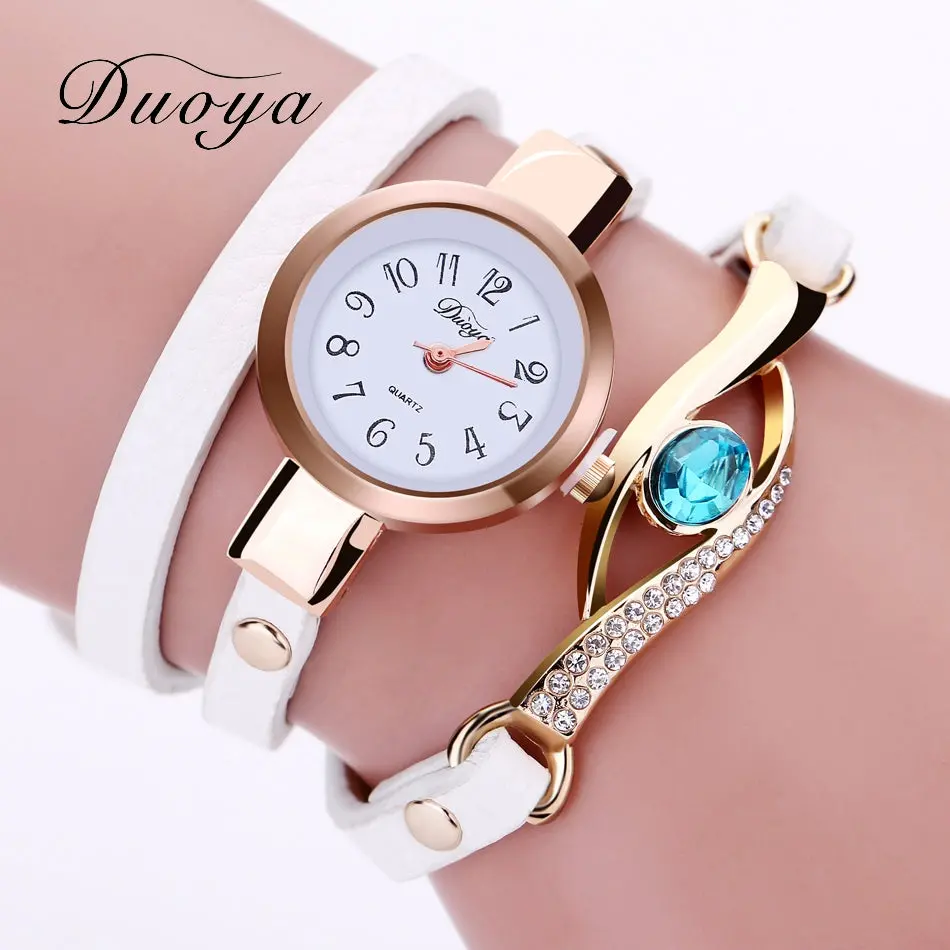 Duoya Brand Watch Women Luxury Gold Eye Gemstone Dress Watches Women Gold Bracelet  Halloween Gift Leather Quartz Wristwatches 1