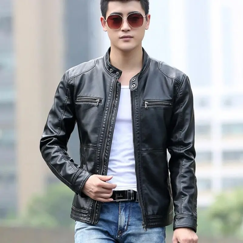 Leather Jacket Men Design Stand Collar Coat Male Casual Motorcycle Jacket Mens Fashion Veste En Cuir Leather Jackets 1