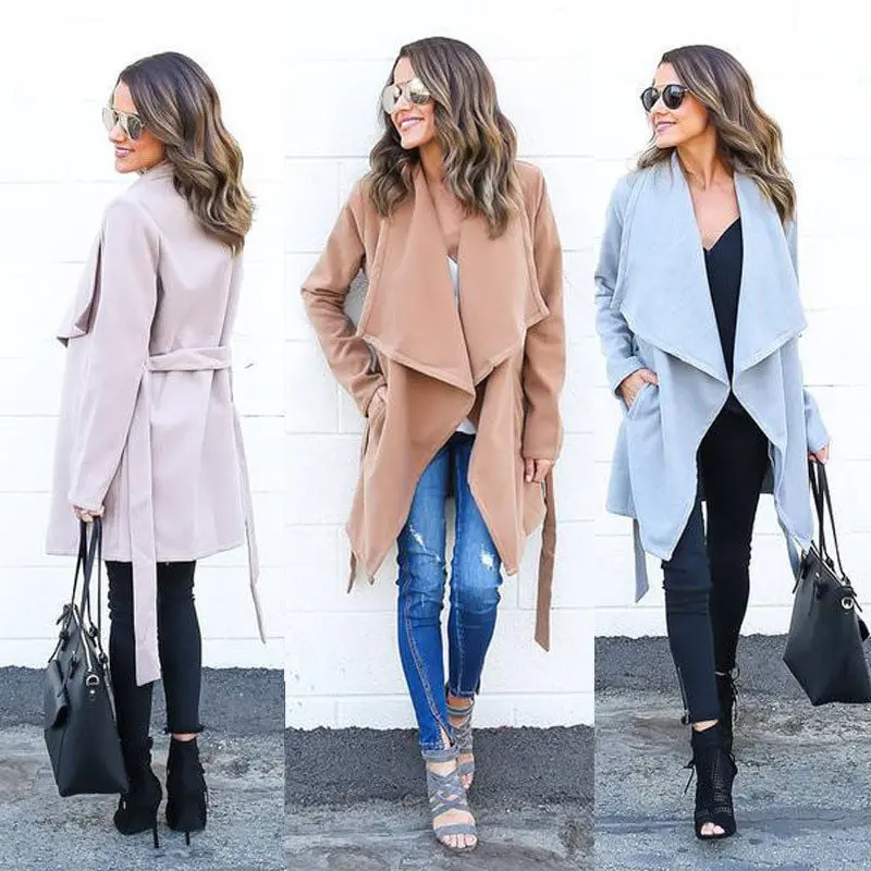Women Solid Elegant Trench Long Sleeve Spring New Style Women Fashion Street Wear Long Trench Windbreaker Outwear 1