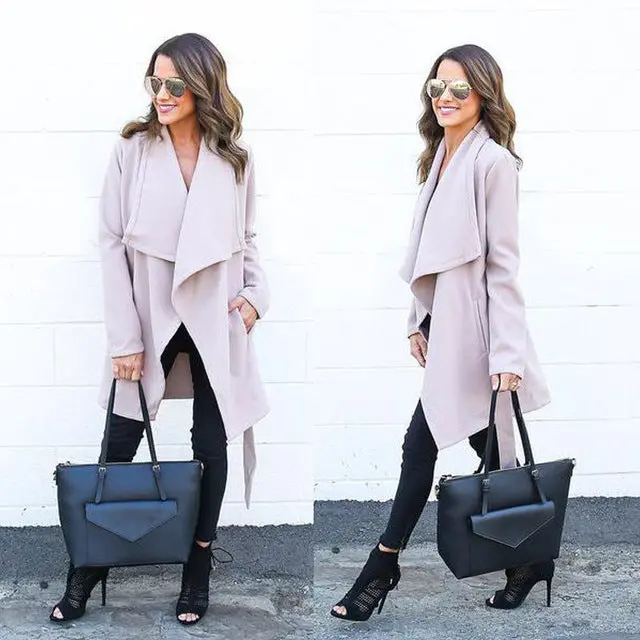 Women Solid Elegant Trench Long Sleeve Spring New Style Women Fashion Street Wear Long Trench Windbreaker Outwear 4