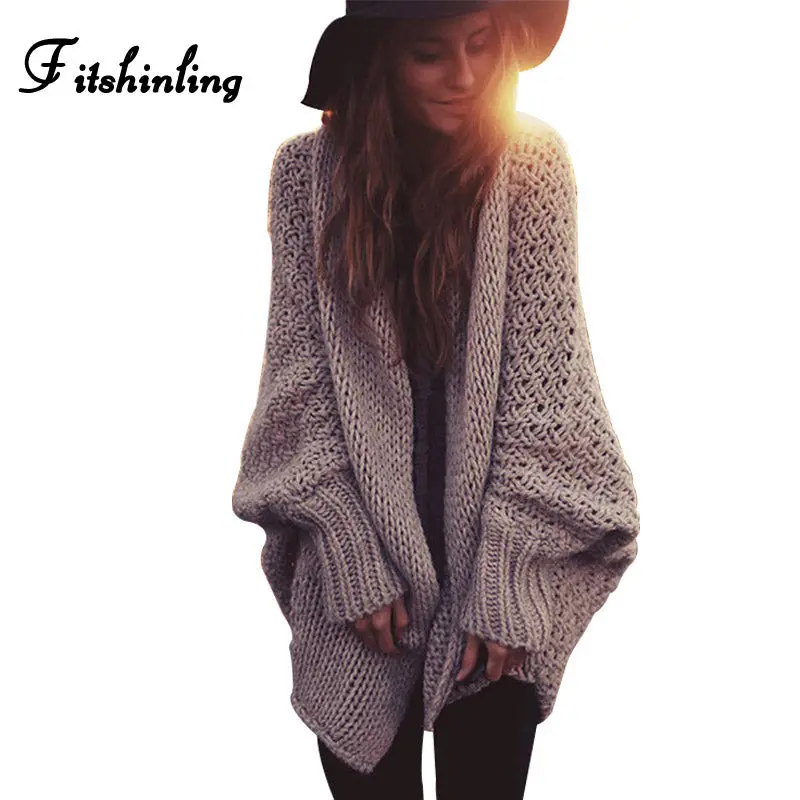 Fitshinling Boho Winter Cardigans For Women Oversize Batwing Sleeve Sweaters Long Cardigan Female Knitted Clothes Khaki Jackets 1