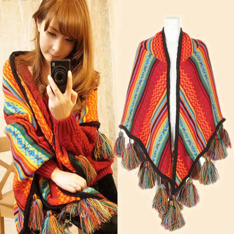 2017 New Boho Ethnic Large Shawl Bright Color Female Warm Tassel Ball Imitation Cashmere Shawls Winter Scarves Ladies Fashion 1