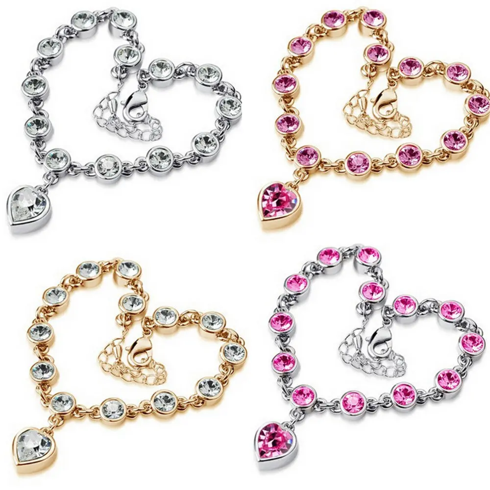 Luxury Crystal Gold Color Women's Chic Bracelet Heart Drop Female Wrist Chain Bangle Bracelets For Women Wedding Party Gift 1