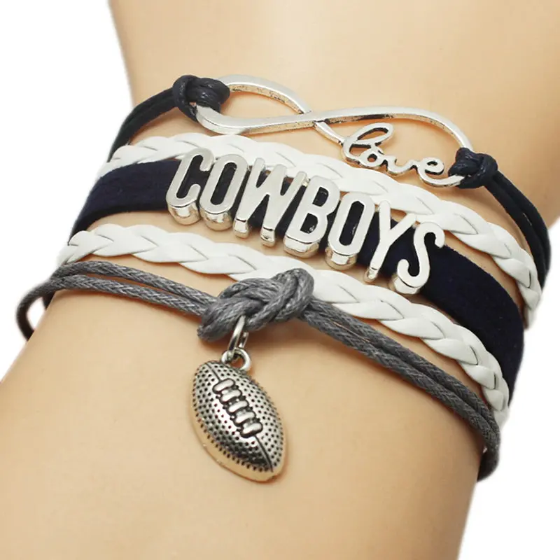 Hot Infinity Love Cowboys Dallas Football Charm Wrap Braided Leather Bracelet Bangles For Football Fans For Women Men Jewelry 1