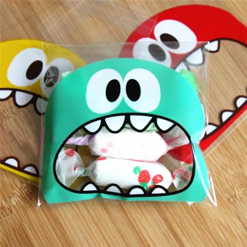 50Pcs Cute Big Teech Mouth Monster Plastic Bag Wedding Birthday Cookie Candy Gift Packaging Bags Opp Self Adhesive Party Favors 1