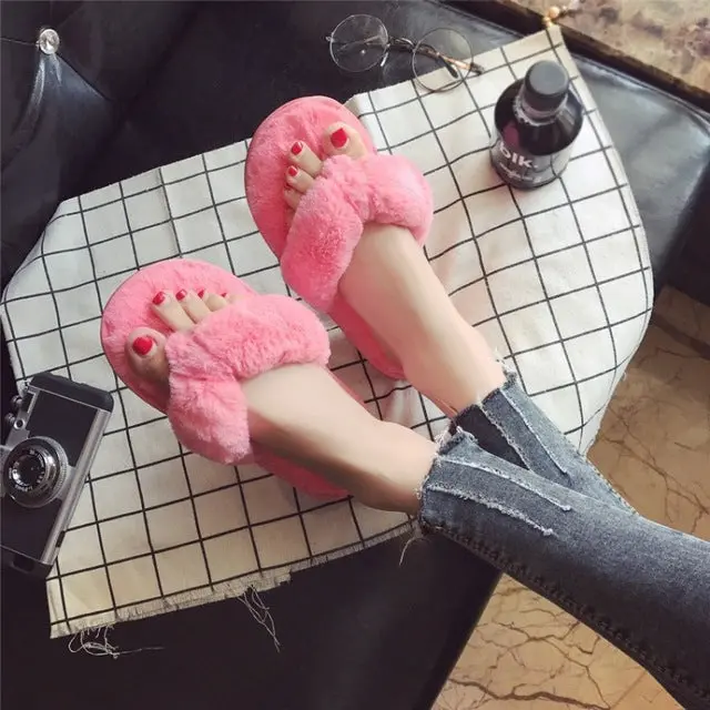 Cootelili Women's Faux Fur Winter Slippers – Pink Warm Slip-On Flats, Plus Sizes 36–41 - Image 4
