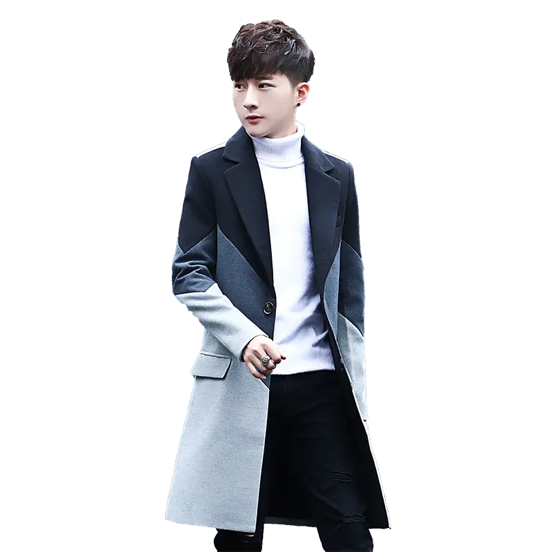 New Men's Patchwork Long Coats & Jackets Stylish Male Casual Jacket Slim Handsome Hot Sales Comfortable Men Trench Size S M -3Xl 1
