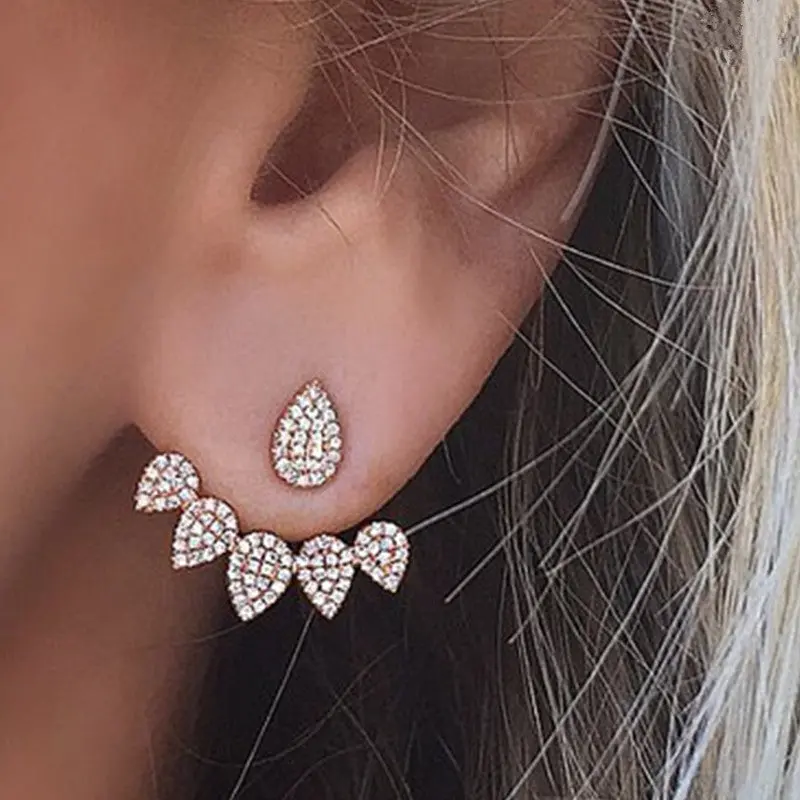 Fashion Drop Crystal Stud Earrings Double Side For Women Bridal Wedding Party Jewelry 1