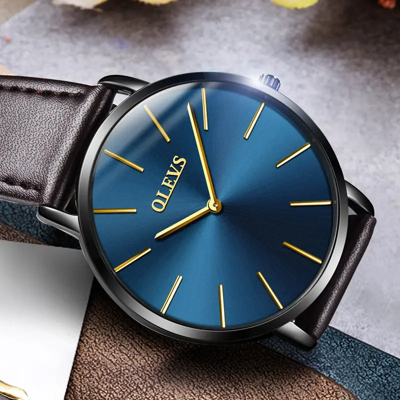 Men Watches 2017 Luxury Brand Olevs Quartz Leather Minimalist Black Strap Ultrathin Wristwatches Waterproof High Quality Relogio 1