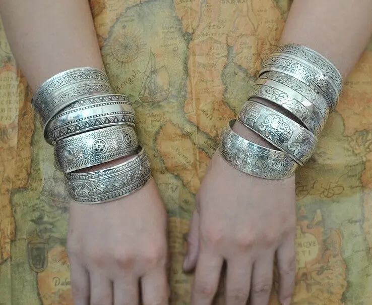 Bohemian Antalya Bangles,Antique Silver Plated Carve Pattern Statement, Boho Coachella, Festival Turkish Hand Jewelry, Elephant 1