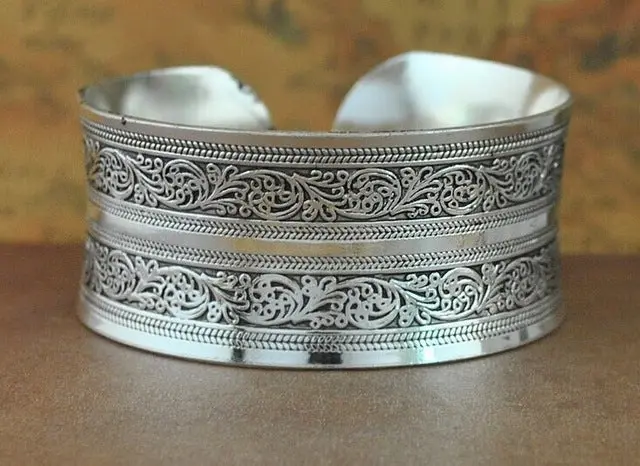 Bohemian Antalya Bangles,Antique Silver Plated Carve Pattern Statement, Boho Coachella, Festival Turkish Hand Jewelry, Elephant 16