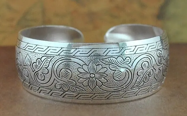 Bohemian Antalya Bangles,Antique Silver Plated Carve Pattern Statement, Boho Coachella, Festival Turkish Hand Jewelry, Elephant 19