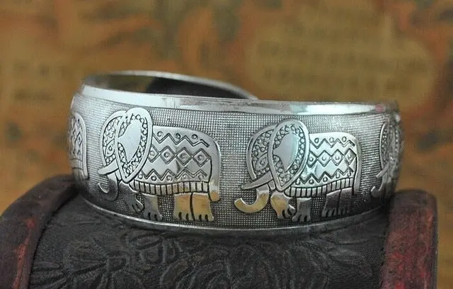 Bohemian Antalya Bangles,Antique Silver Plated Carve Pattern Statement, Boho Coachella, Festival Turkish Hand Jewelry, Elephant 18