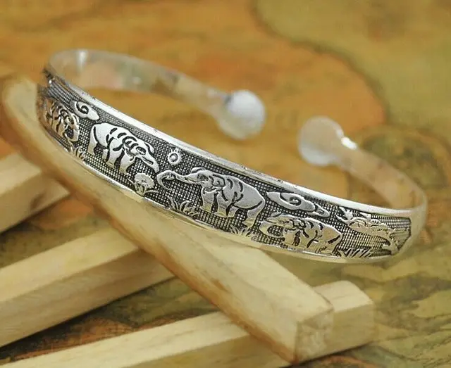 Bohemian Antalya Bangles,Antique Silver Plated Carve Pattern Statement, Boho Coachella, Festival Turkish Hand Jewelry, Elephant 9