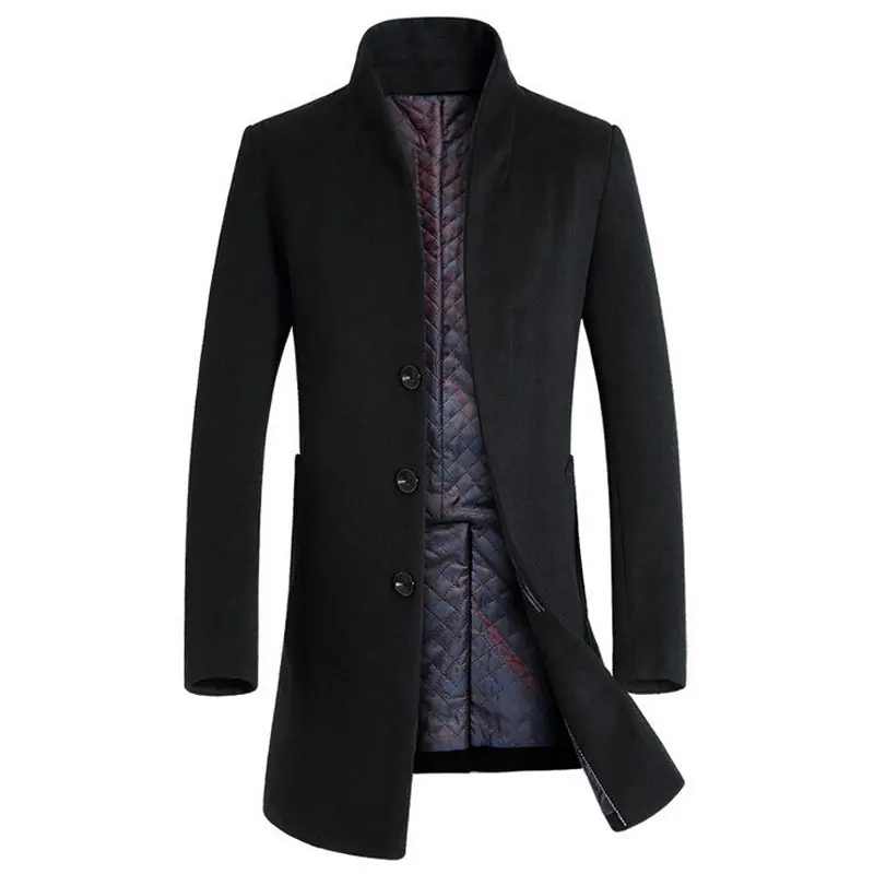Coat Men Winter Long Thick Woolen Coats Mens Stand Collar Casual Jackets Erkek Mont Palto Peacoat Overcoat Wool Parka Coats 1