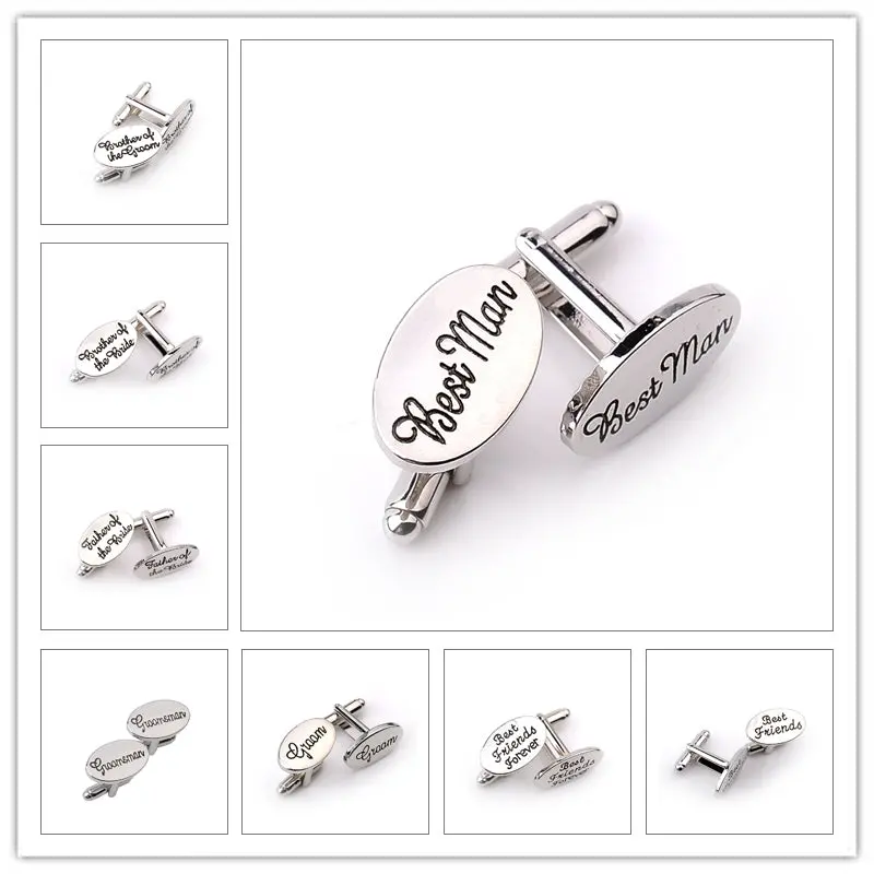 13 Style Men's Fashion Silver Oval Wedding Jewelry Cufflinks Groom/Best Man/Best Friend French Shirt Cuff Links High Quality 1